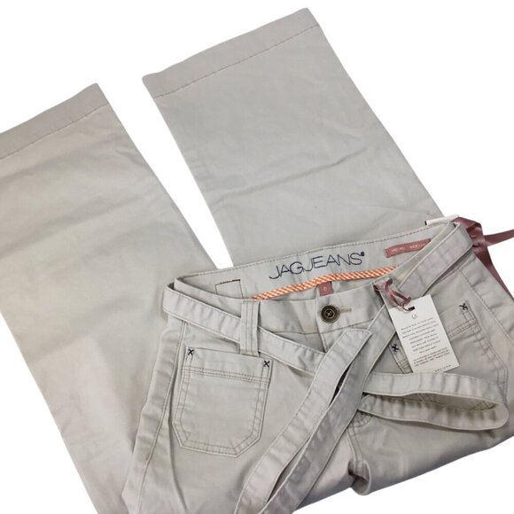 Jag Jeans NWT Wallace Crop Mid Rise Wide Leg Stone Size 0 Khaki Tie Waist Twill - Picture 1 of 7